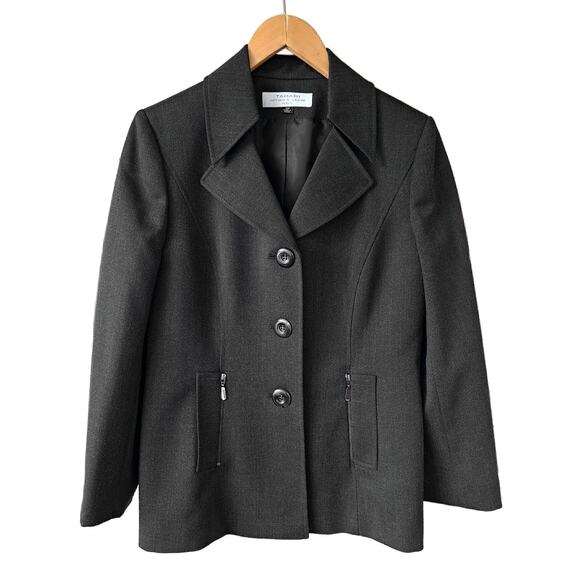 TAHARI 2-Piece Pant Suit Size Charcoal Gray 10 Petite Wool Blend - Picture 4 of 11